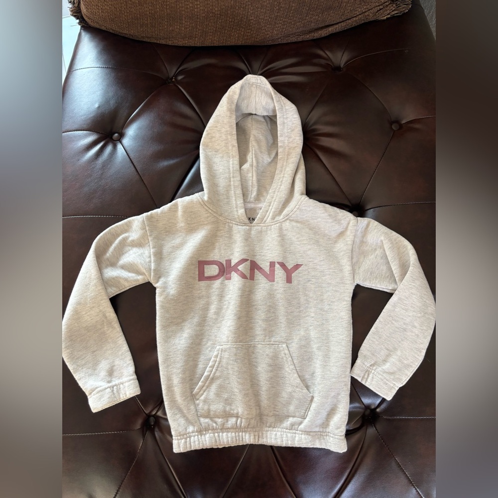 DKNY Kids Light Gray Hoodie with Maroon Logo